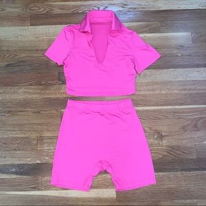 Two Piece Cropped Top and Biker Short Set